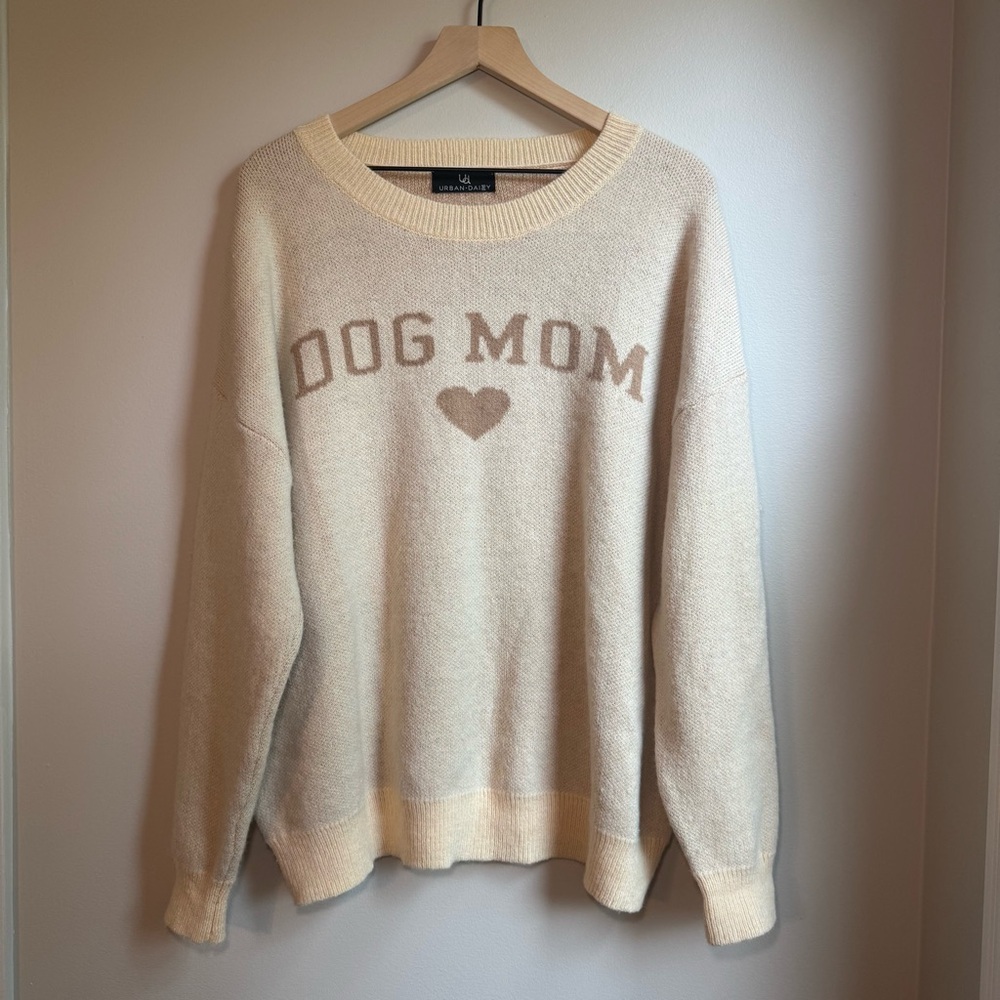 Urban Daizy Dog Mom Sweater Ivory Women's Size‎ S/M (X127)